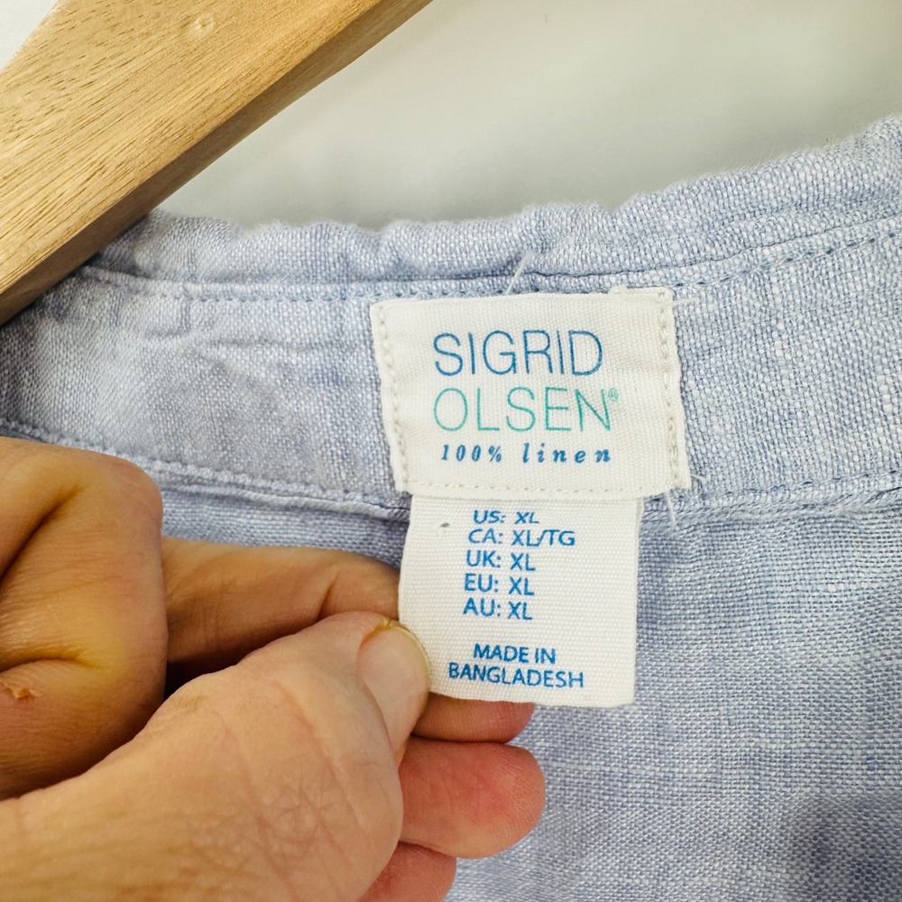 Sigrid Olsen Light Blue Linen Tunic Size XL Babydoll Coastal Lagenlook Drapey - Picture 3 of 7